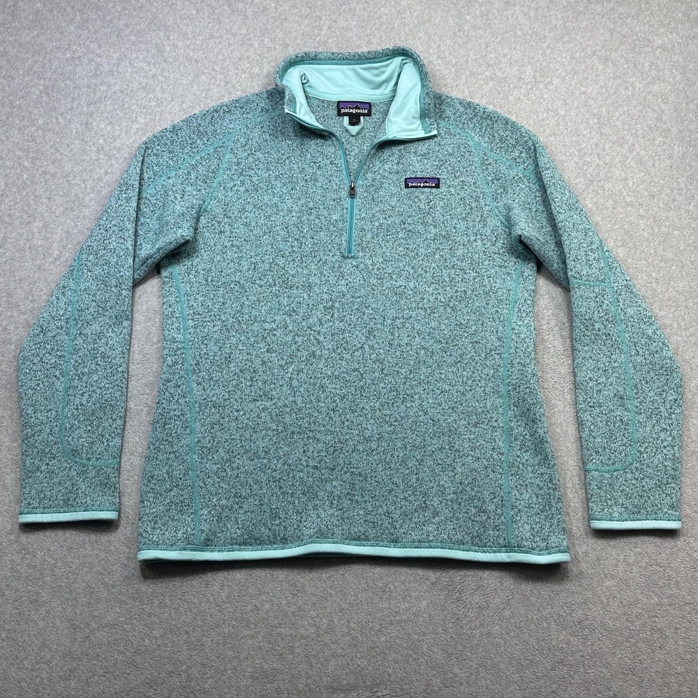 Patagonia Better Sweater Womens Large Mint Green Blue 1/4 Zip Fleece Pullover